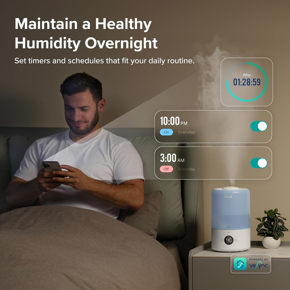Levoit Humidifiers for Bedroom, Smart Warm and Cool Mist, Symptom Relief