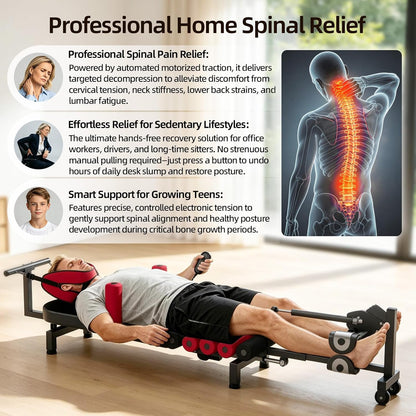 Motorized Spinal Decompression Table - Electric Back Traction Machine for Sciatica & Herniated Disc Relief, Professional Lumbar Stretching Device for Home Physical Therapy & Pain Management