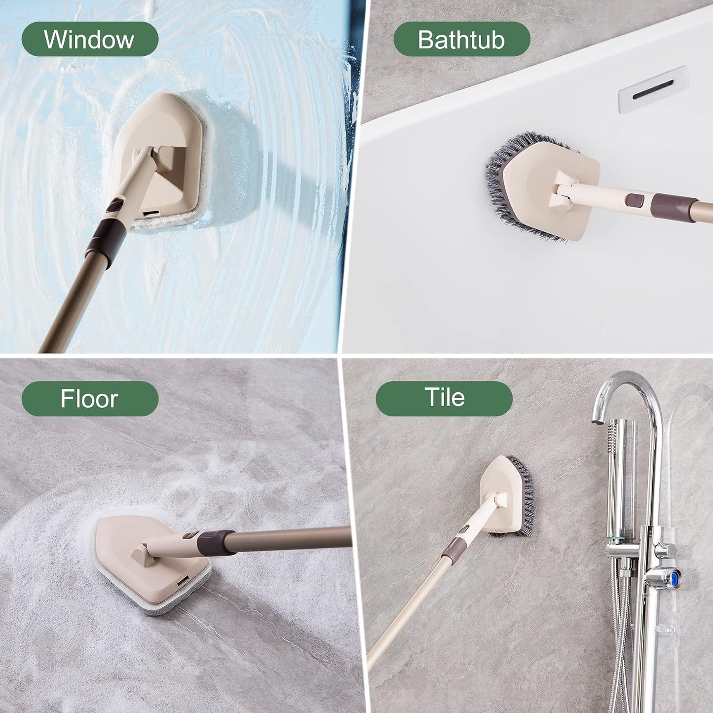 Eyliden Tub & Tile Scrubber Kit with Long Handle, 2 Different Cleaner Brush | Heavy-Duty Stiff Bristle and 2 Non-Scratch Scrub Pads, for Grout Bath Glass Kitchen Floor Shower Boat Deck RV Wash Cleaning