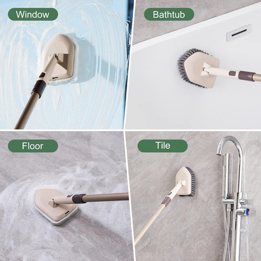 Eyliden Tub & Tile Scrubber Kit with Long Handle, 2 Different Cleaner Brush | Heavy-Duty Stiff Bristle and 2 Non-Scratch Scrub Pads, for Grout Bath Glass Kitchen Floor Shower Boat Deck RV Wash Cleaning