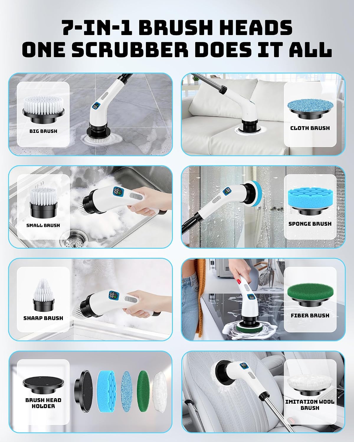 Electric Spin Scrubber for Bathroom | Shower Cleaner Brush with Long Handle