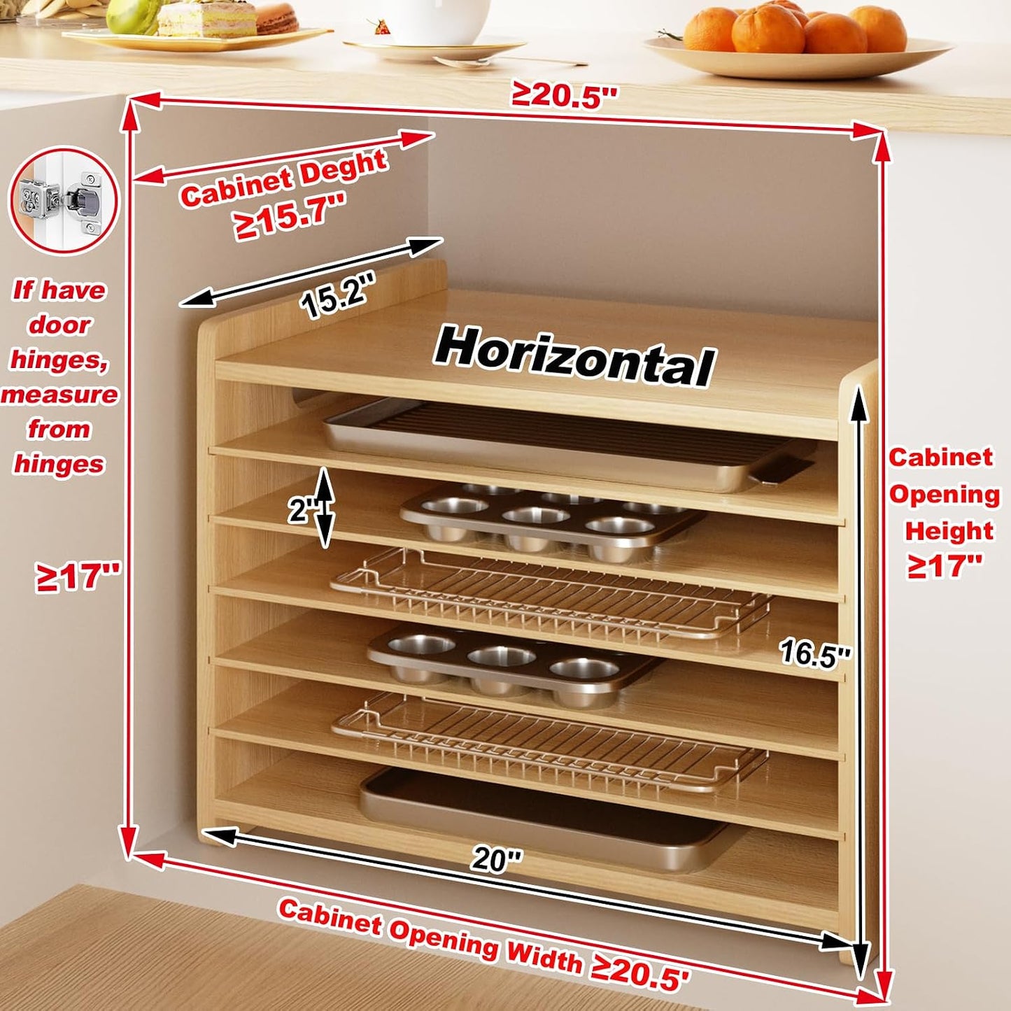 7 Tier Wooden Tray Dividers for Cabinets Cookie Sheet Organizer for Pot, Pans, Baking Tray Organizer for Kitchen Documents Storage(20" W x 16.5" H x 15.2" D)