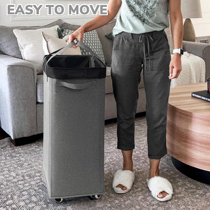 CHICVITA 75L Large Rolling Laundry Basket with Wheels & Wash Bag, Grey | Collapsible design saves space for corner dorms. Removable wash bag for easy laundry transport