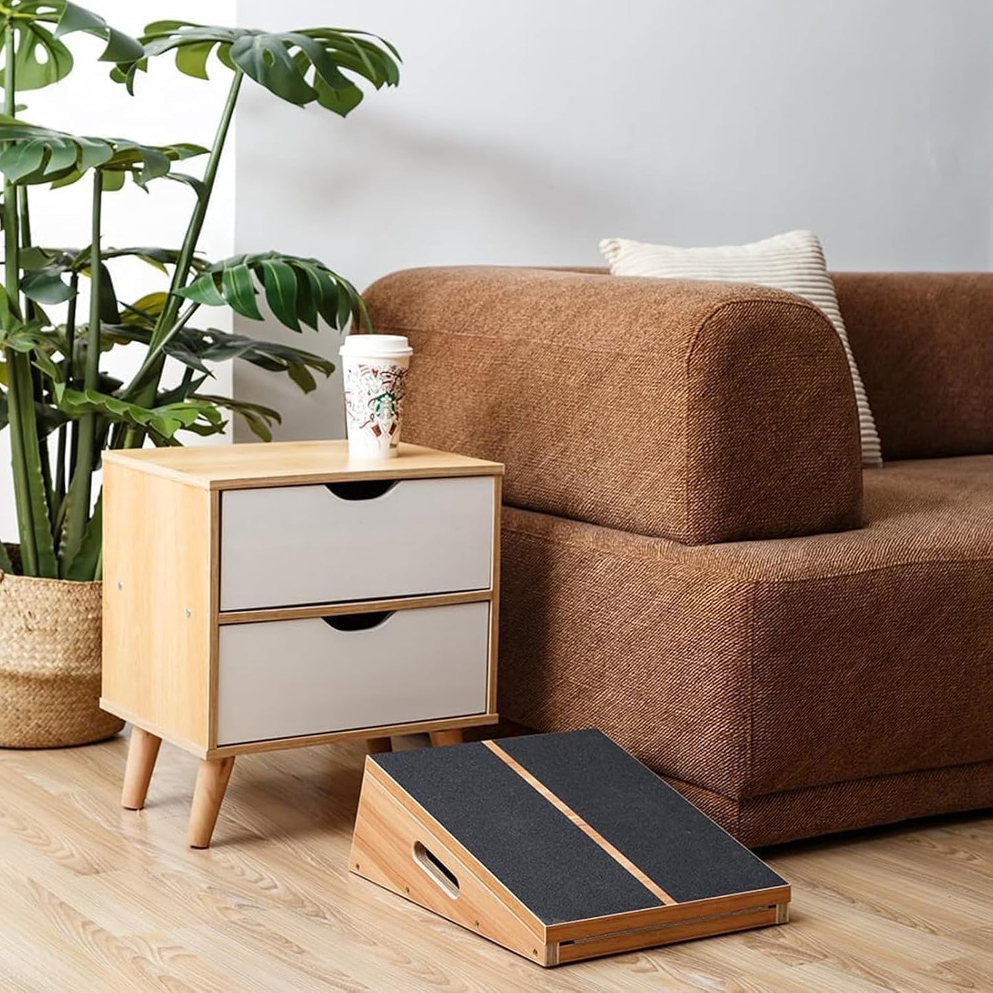 StrongTek Wooden Slant Board, Adjustable Incline, Side Handles, Non-Slip | Standard and XL Sizes, Full or Partial Non-Slip Surfaces, Side Carry Handle, Calf and Ankle Stretching, Squats and Rehab