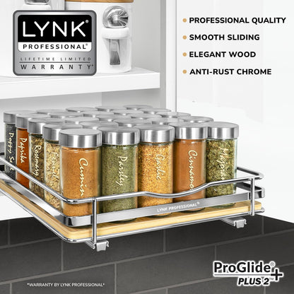 LYNK PROFESSIONAL® Pull Out Spice Organization for Cabinets - 4-3/8 inch Wide – Spice Rack for Inside Cabinets, Slide Out Spice Rack Organizer for cabinet – Pull Out Spice Rack, Sliding 2 Tier Chrome