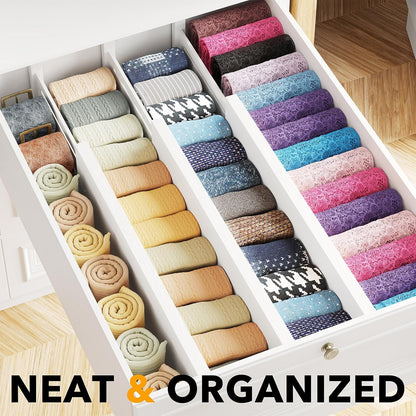 SpaceAid Bamboo Dresser Drawer Dividers 6 Pack, 4.65“ High Adjustable 12.5“-17” Drawer Organizers, Expandable Organization for Clothing, Clothes, Dressers, Natural