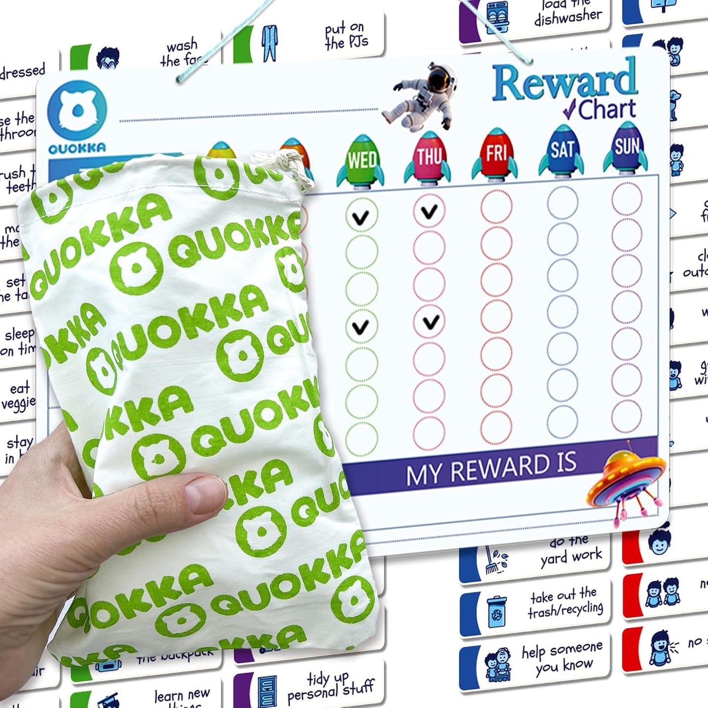 Magnetic Chore Chart for Kids - Reward Behavior Chart for Kids at Home | Dry Erase Morning Routine Schedule Board - Responsibility Star Chart for Toddlers 3-5 - 48 Magnets and 49 Stars