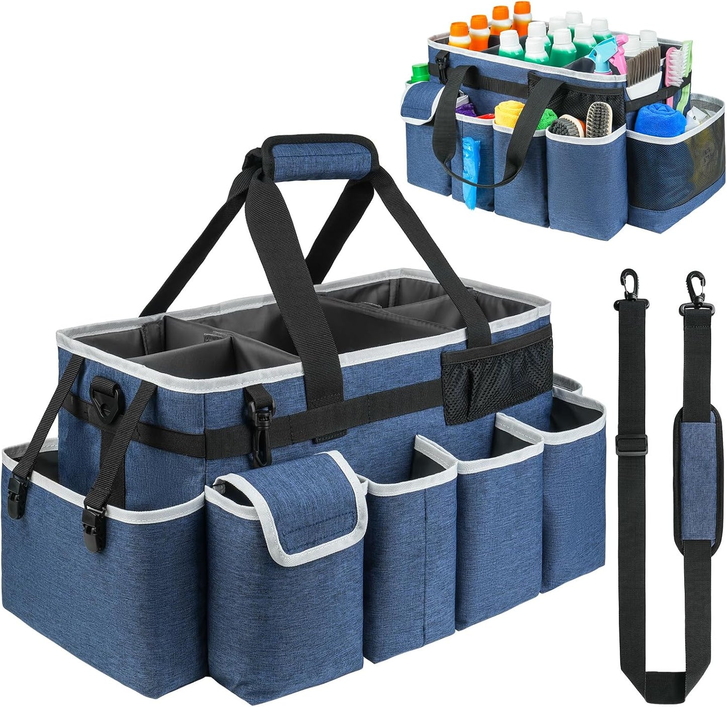 Cleaning Caddy Bag,Large Cleaning Supplies Organizer with Handle for Housekeepers,Purple