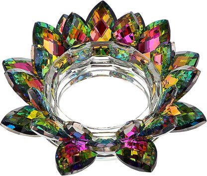 OwnMy Crystal Lotus Flower Candle Holder for Pillar Candles up to 3 Inch | Clear Lotus Flower Pillar Candle Holder Tea Light Holder, Glass Lotus Petal Votive Candle Stand for Wedding Party Home Decors