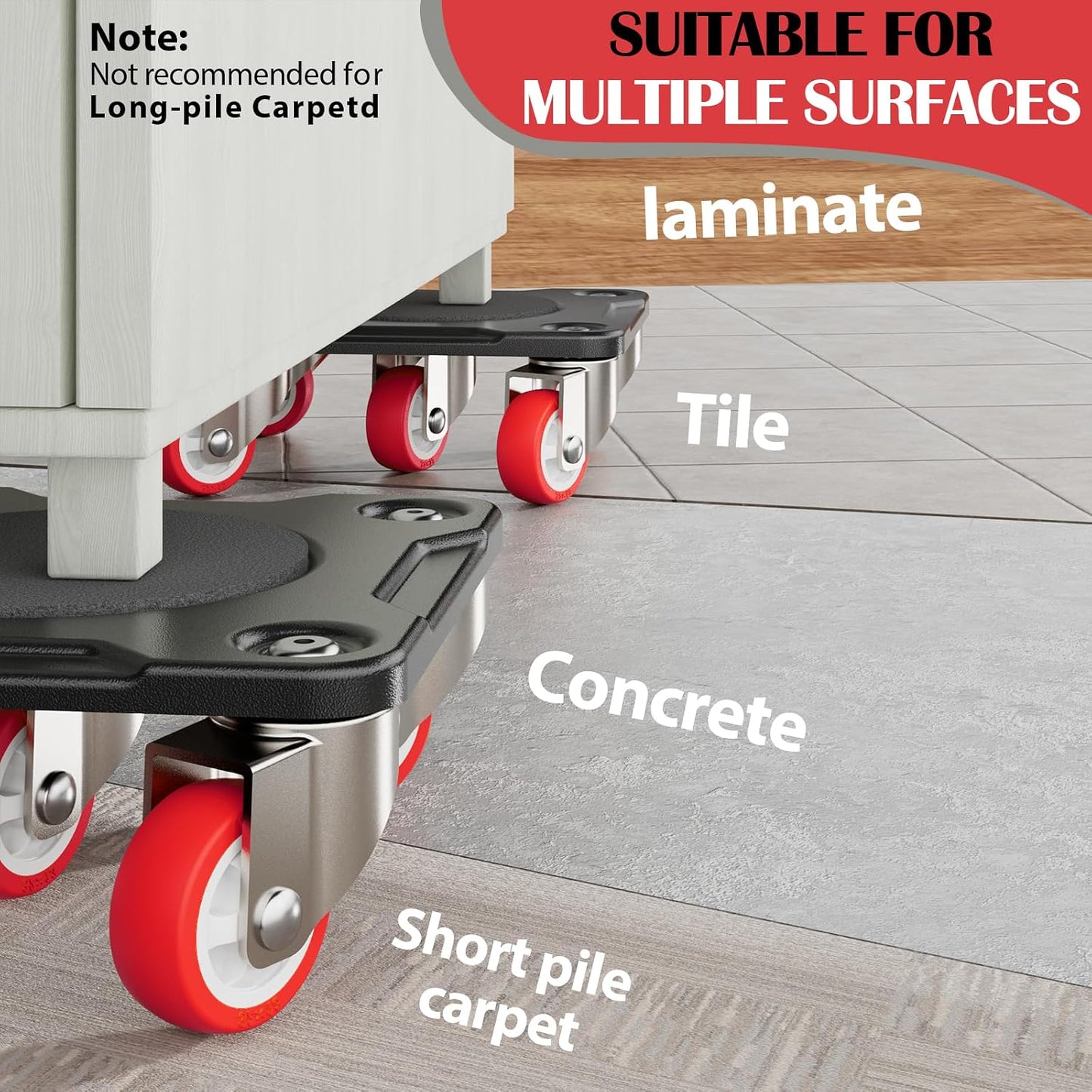 ONEON Heavy Duty Furniture Movers with Wheels Dolly with Auxiliary Lifter, All-New Upgraded Carbon Steel Panels & Dual-Wheeled Casters, Supports up to 1650 lbs (L)