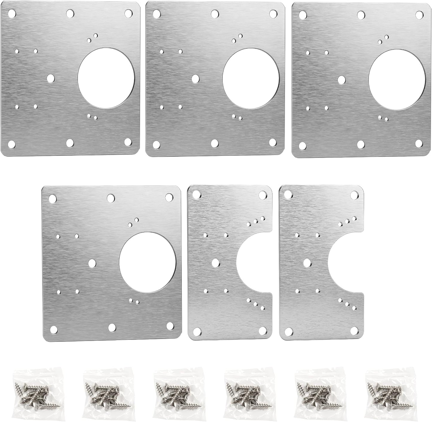 6 Pack 1mm Heavy Duty Cabinet Hinge Repair Plates, Stainless Steel Kit for Stripped Cupboard Door Hinges, 6 Large with 36 Screws, Kitchen Bathroom Furniture Fix
