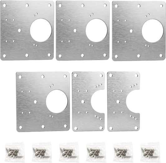 6 Pack 1mm Heavy Duty Cabinet Hinge Repair Plates, Stainless Steel Kit for Stripped Cupboard Door Hinges, 6 Large with 36 Screws, Kitchen Bathroom Furniture Fix
