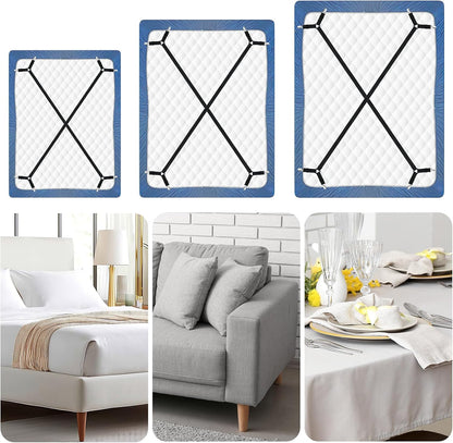 CHRORINE Bed Sheet Holder Straps Adjustable Sheet Fasteners Clips Keep Bedding Stays in Place, 4 Pcs/Set, Black