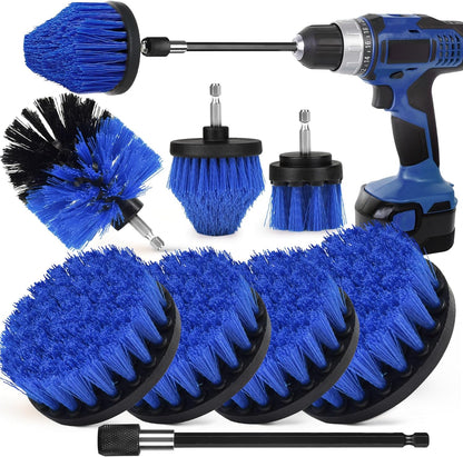 8 Pack Drill Brush Attachment Set, 1/4in Power Scrubber Brush + Extend Long Rod, Multi-Purpose Power Cleaning Scrub Brush for Bathroom, Tub, Tile, Corner, Floor(Red)