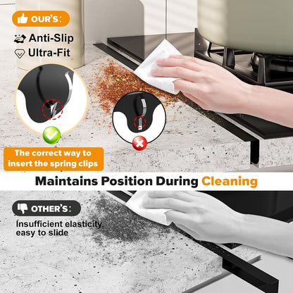 Stove Gap Covers, 2 Pack Stainless Steel Stove Gap Filler Black | Heat Resistant Oven Gap Filler Adjustable Length Range Trim Kit Non-Slip Stove Guard Between Stove Top & Counter