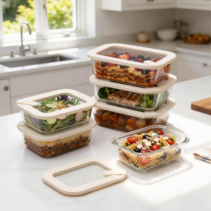 Glass Food Storage Containers with Glass Lids, Microwave Safe Food Container Set, Aitight Meal Prep Container Set, BPA Free, 2 extra Colanders, LeakProof, 2 Pack of 60oz