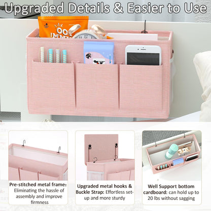 Bedside Caddy Bedside Storage Hanging Organizer for Bunk Dorm Bed Rail | Bed Caddy with Hooks, Top Bunks and Dorm Essentials for Water, Tissues, Tablets, Books, Phones, Remotes and Other Necessories