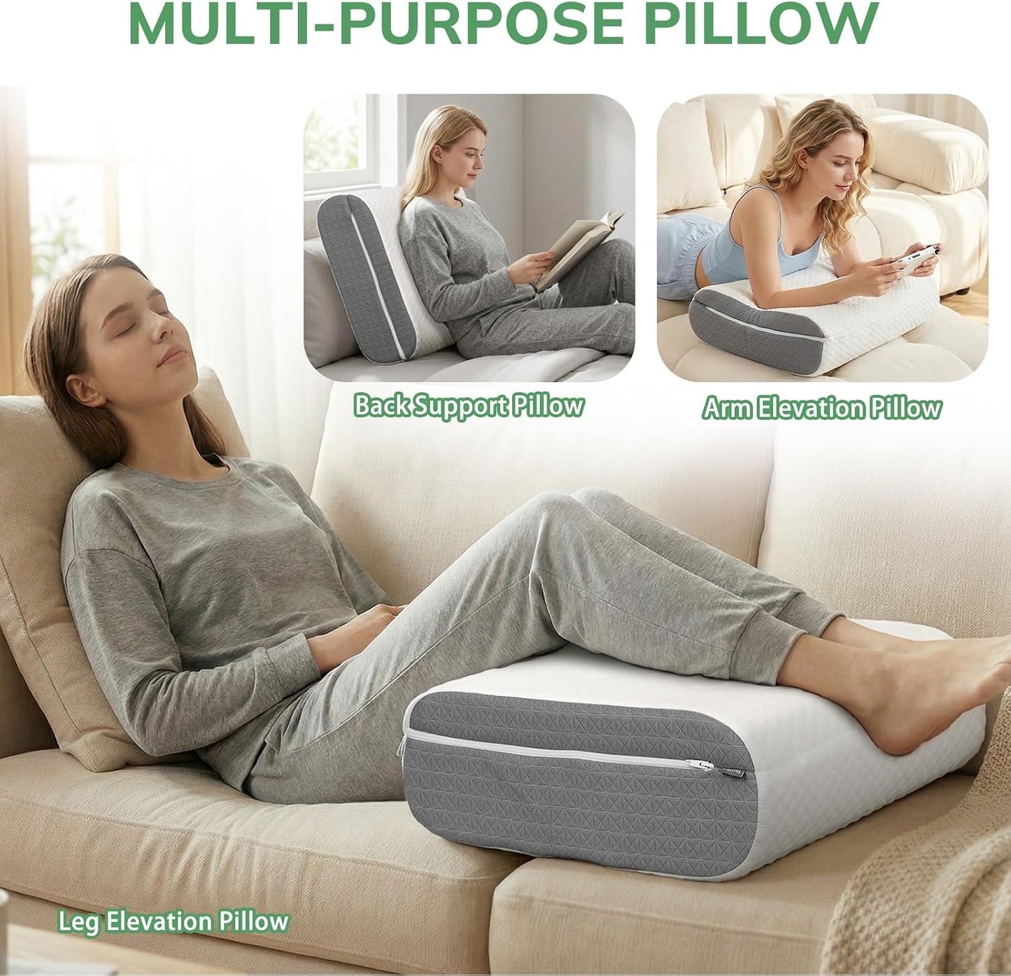 baibu Dual-Layer Leg Elevation Pillow for Legs and Knee Support, Feet Elevation Pillow for Sleeping, Blood Circulation & Swelling Relief, White