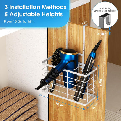 Hair Tool Organizer, Dryer Holder, 3 in 1 Blow Bathroom Organizer Wall Mounted/Cabinet Door for Flat Iron, Curling Straightener, Care & Styling Tools Storage Basket