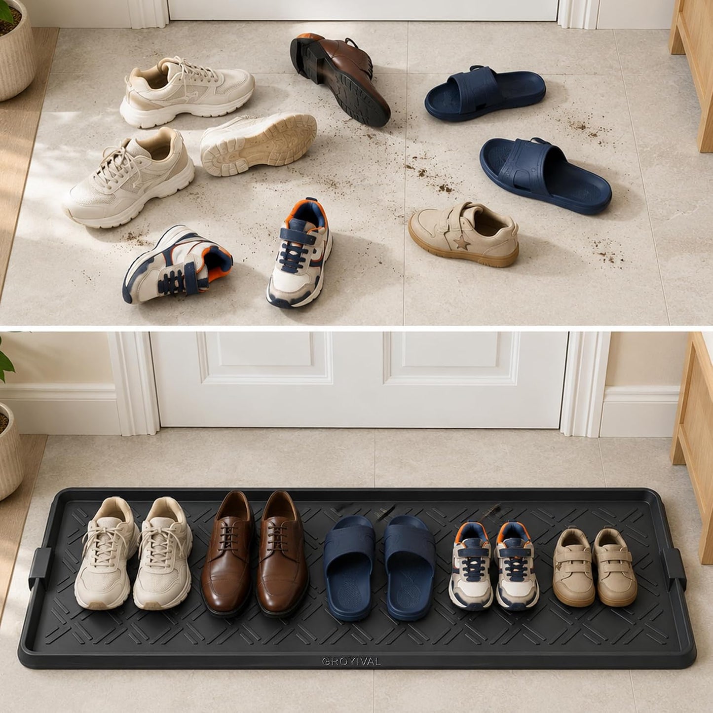 Boot Tray for Entryway, Rubber Shoe Mat, Waterproof Shoe Tray