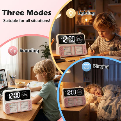Visual Timer for Kids/Adults, ADHD Tools for Kids with Visual Schedule, 6-in-1 Time Timer with Alarm/Countdown/Digital Clock/Chore Chart, Smart Autism/ADHD Task Timer for Home Classroom - Pink
