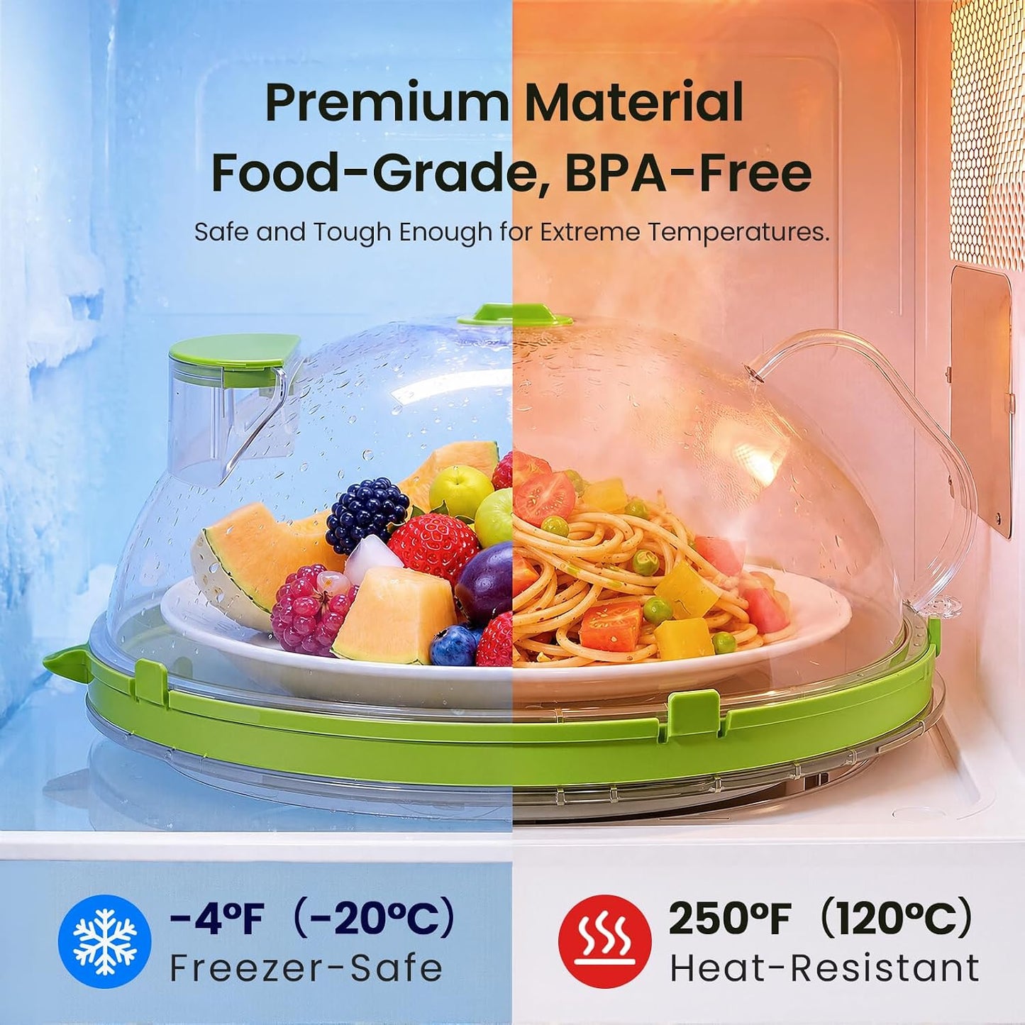 Microwave Splatter Cover for Food with Water Steamer 12inch, Food-Grade | Microwave Splatter Guard, BPA-Free, Microwave-Safe, Rotating Vent, Anti-Scald Handle, with Silicone Trivet and Gap Brush