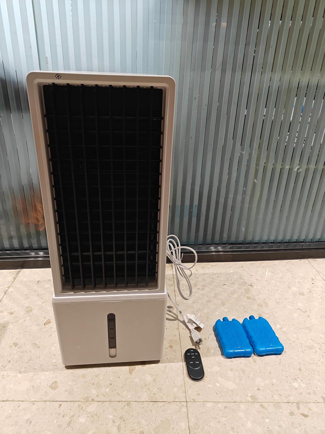 Portable Air Conditioners 4 Modes&3 Speeds,4 Ice Packs, Waterless Alert System, 12H Timer, Remote,1 Gal Detachable Water Tank, 70°Oscillation Windowless Evaporative Air Cooler for Room Office