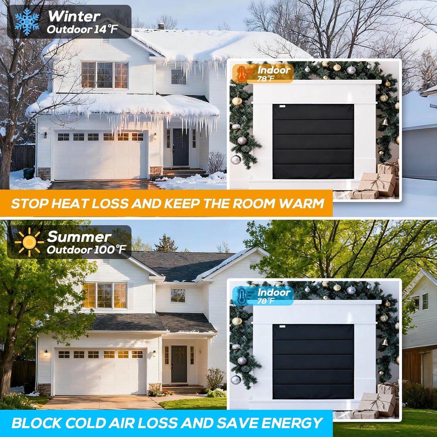 PAWBOSE Magnetic Fireplace Cover - Stop Heat Loss & Keep Drafts Out with Built-in 12 Strong Magnets for Iron Fireplace Frame, 39x32 Inch