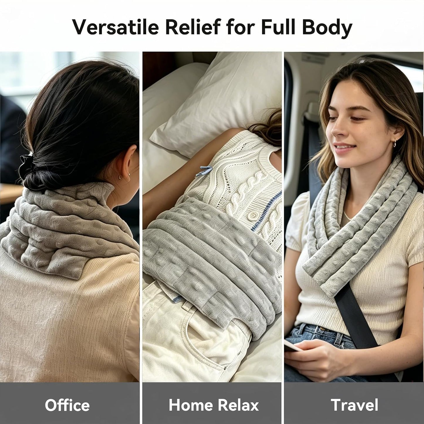 Microwavable Neck and Shoulder Heating Pad, Flaxseed Filled Hot and Cold Relief Wrap, Hook and Loop Adjustable Cervical Wrap for Neck Shoulder Back Comfort, Gray