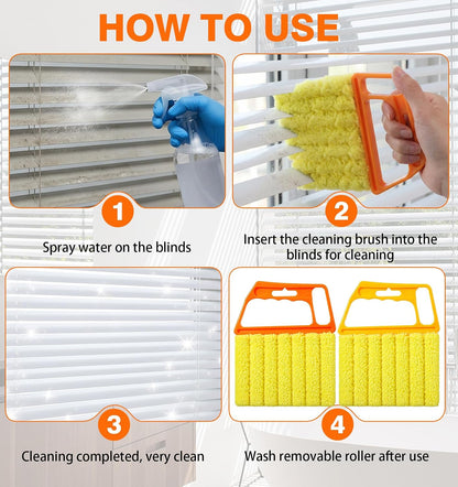 2 Pcs Blind Duster for Wood Blinds, 7-Finger Blind Cleaner Duster Tool | with Microfiber, Effortless Dusting for Tight Slats (Orange and Yellow)
