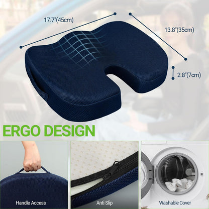 Season Guard Gel Memory Foam Seat Cushion for Tailbone Pain Relief, Black