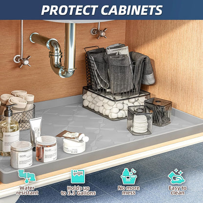 Waterproof Under Sink Mat 34" x 22", Silicone Mat Kitchen liner | BPA-Free Silicone Tray with Raised Lip Protect Cabinets from Leaks, Versatile Home Organizer for Bathroom, Pets, Boots, Floor