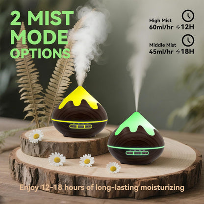 500ML Essential Oil Diffuser, Aromatherapy Diffuser with Remote Control, Multifunctional Air Diffusers for Home Office Room, Fragrance Aroma Diffuser with 7 Color LED & 2 Mist Mode, Brown
