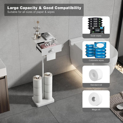 VOLDRA Toilet Paper Holder with Shelf Black Wipes Dispenser for Bathroom Toilet Paper Holder with Storage Upgrade Drawer Design Toilet Tissue Holder Adhesive Small Bathroom Shelf Wall Mount