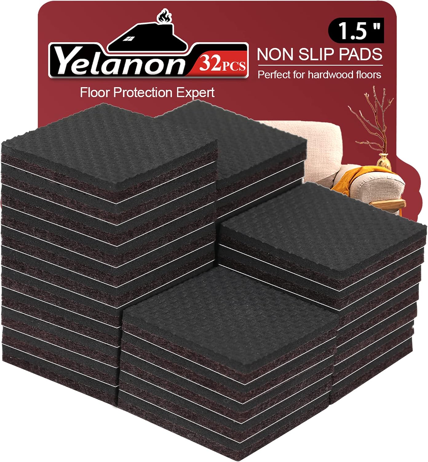 Non Slip Furniture Pads -56 pcs（1+2）” Furniture Grippers, Non Skid Furniture Legs,Self Adhesive Rubber Furniture Feet, Anti Slide Furniture Hardwood Floor Protector for Keep Couch Stoppers