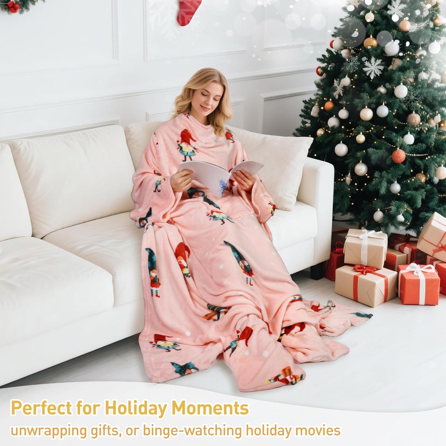 Catalonia Wearable Blanket with Sleeves & Foot Pocket for Adults | Soft Fleece Throw Wrap with Hands-Free Comfort, Perfect for Reading, TV Time & Relaxing, Christmas Gift for Women & Men