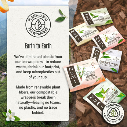 Numi Organic Rooibos Chai Tea, 18 Herbal Bags, Microplastic Free, Rich Flavor with Cinnamon, Allspice & Ginger, Caffeine Free
