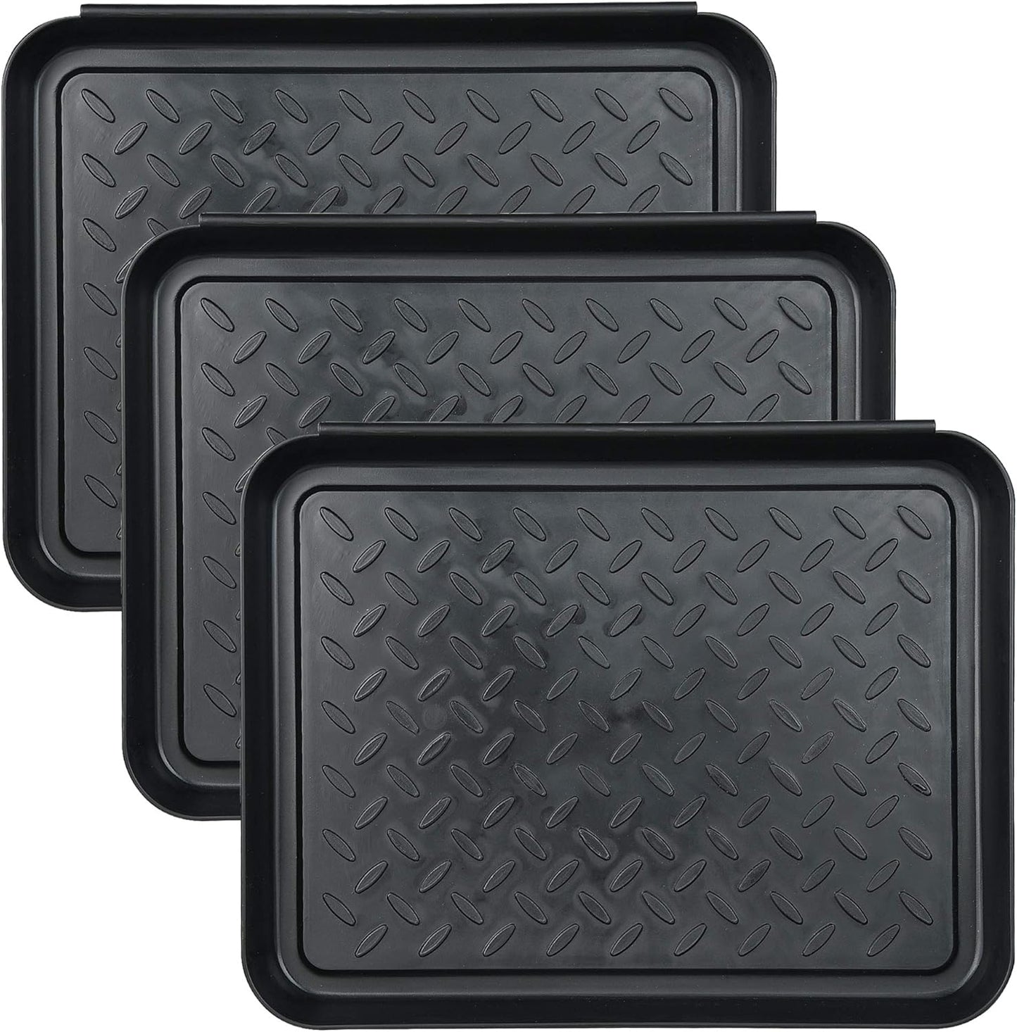 Set of 3 Square Boot Tray, Plastic Utility Shoe Mat Tray, 13.7x10.6x1inch | Black Multi-Function Boots Drying Pad for Entryway Indoor and Outdoor Use in All Seasons
