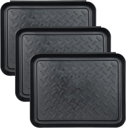 Set of 3 Square Boot Tray, Plastic Utility Shoe Mat Tray, 13.7x10.6x1inch | Black Multi-Function Boots Drying Pad for Entryway Indoor and Outdoor Use in All Seasons