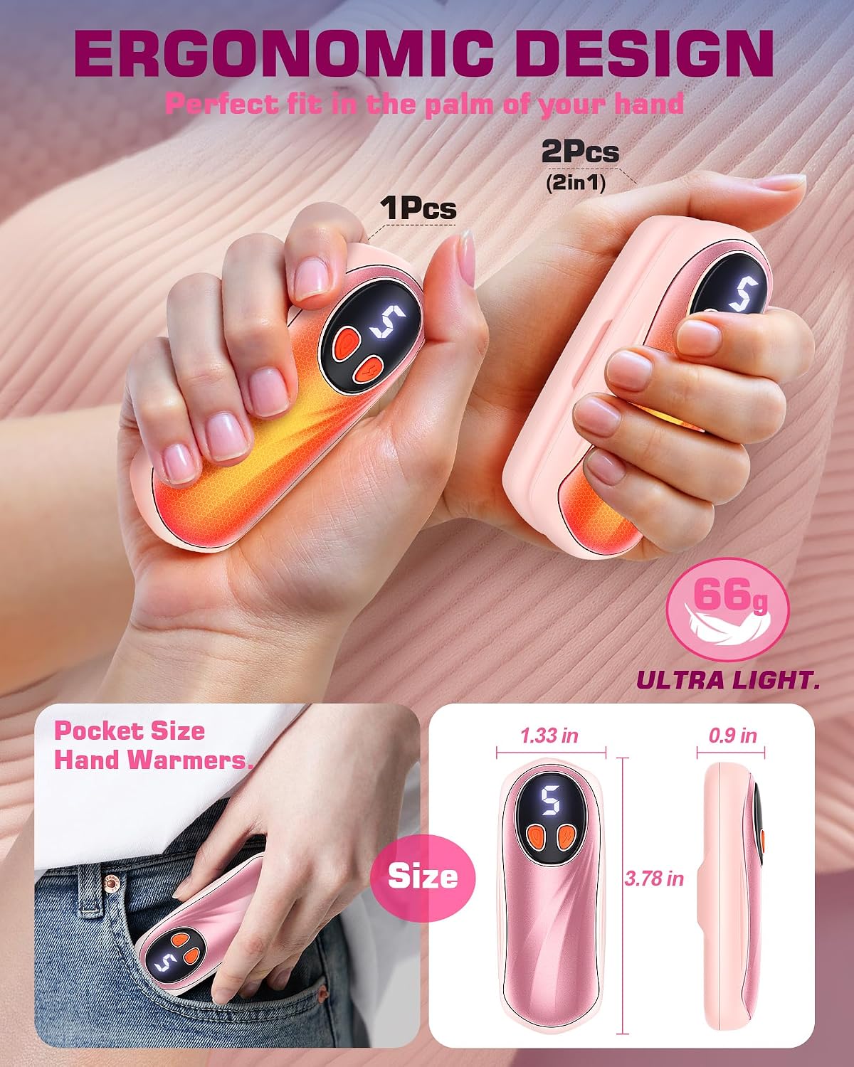 Hand Warmers Rechargeable 2 Pack, 6000mAh Electric Hand Warmers, Silver