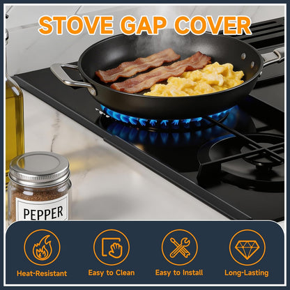 Stove Gap Covers Stainless Steel, Stove Gap Filler Between Stoves and Counter Guard, Heat Resistant Oven Side Gap Filler, Kitchen Range Trim Kit, Retractable Length 13.8" to 27.5" Black-2 Pack