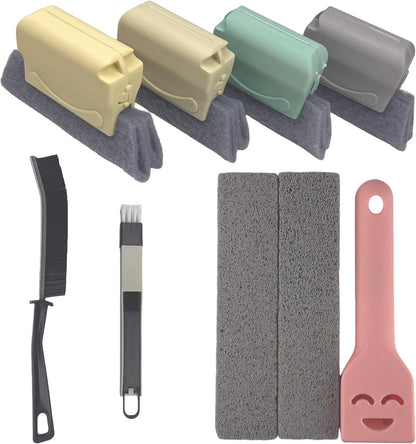 Multi-Functional Window Track Cleaner - Window Groove Cleaning Brush Tools with Corner Scraper & Detachable Brush, Portable for Crevice - Sill Scrub Brush Tool for Bathroom, Kitchen Tiles, Door Slots