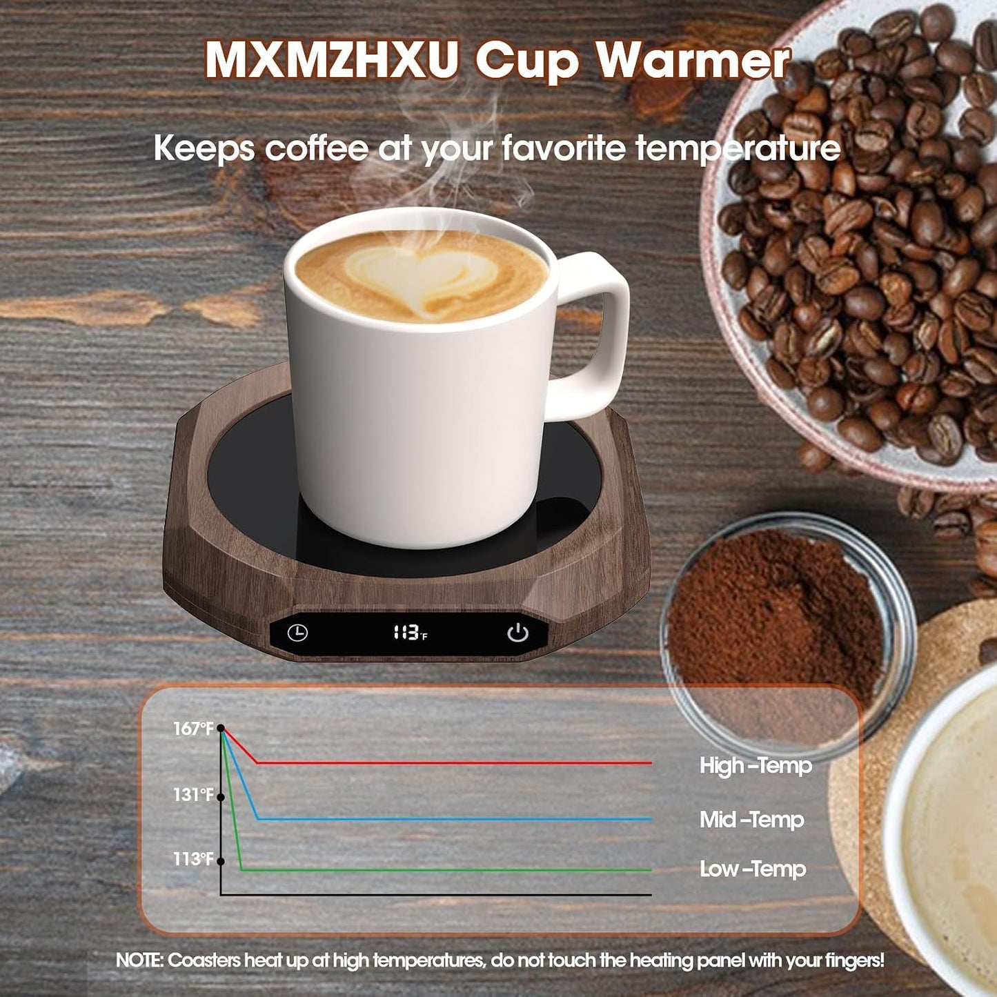 Mug Warmer for Desk - 36W Smart Coffee Cup Warmer with Timer, Auto Shut Off, 3 Heat Settings, Keep Your Coffee Warm for Office Hours,Perfect Coffee Gifts (Wood)