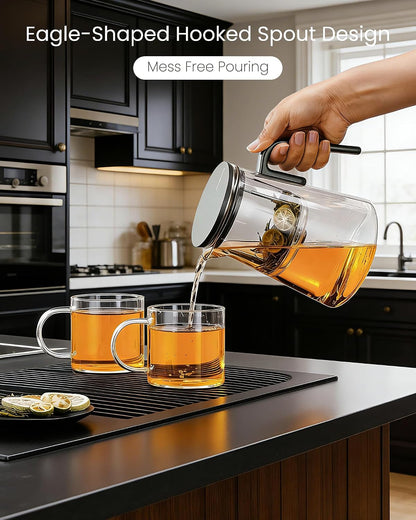 ZENS Magnetic Glass Infuser Teapot for Loose Tea, 27oz Walnut Wood Handle | Magic Teapot with Infuser, Echanted Tea Maker, Mess-Free Loose Leaf Tea Diffusers for Tea lover Gifts