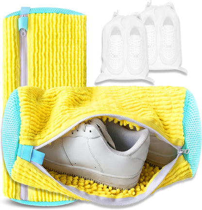 Reusable Shoe Washing Bag, 2-Pack Chenille Laundry Bag for Washer & Dryer. | Soft chenille fibers help deep clean sneakers while the hidden zipper keeps shoes secure and helps protect your washer.