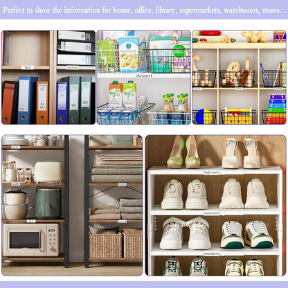 Shelf Label Holder, ELEMGULY 50 Pack Wood Shelf Label Holders Plastic Shelf Label Clip Clear Shelf Sign with 50 Pack Label Inserts for Home Office Library Shelves