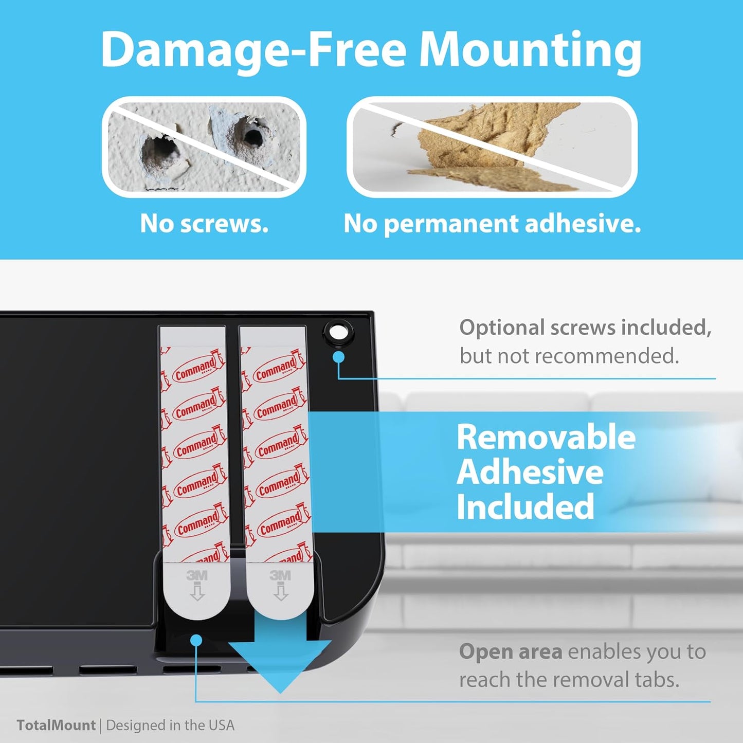 TotalMount Drop-Free Remote Holder – Removable Adhesive Strips – XL Black | Designed in the USA – Simply Put the Remotes In – No Tricky Magnet Alignment Needed (Holds 3 or 4 Remote Controls)