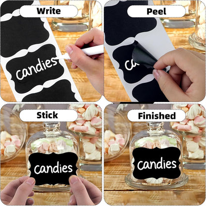 200 Pcs Chalkboard Labels,Reusable Labels with 1 Liquid Chalk Markers Removable Labels,Suitable for Mason Jars Storage Boxes Food Containers Storage Jars Kitchen Food Spice Storage(Black)