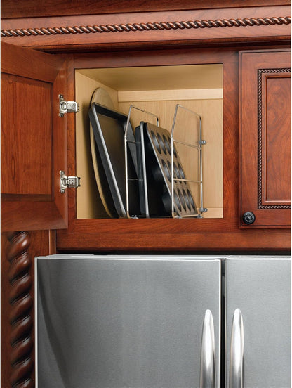 Rev-A-Shelf 12" Bakeware and Tray Divider for Wall/Base Cabinets, Chrome | Baking & Cookie Sheet Organizer, Min Opening Width of 3", 597-12CR-2-1