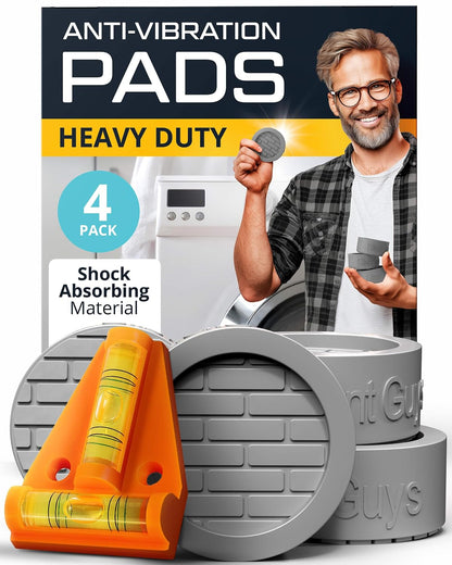Heavy Duty Anti Vibration Pads for Washing Machine, Grey 4 Pack Washer Feet | Works as washer & dryer leveling pads or anti vibration mat. Universal fit up to 2.36in feet, reduces shaking & noise.